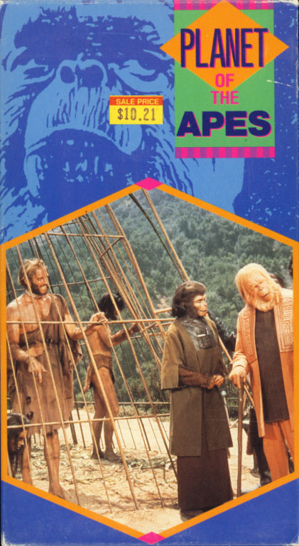 Planet of the Apes on VHS. Starring Charlton Heston, Roddy McDowall, Kim Hunter, Maurice Evans, James Whitmore, Linda Harrison. Directed by Franklin J. Schaffner. 1968.