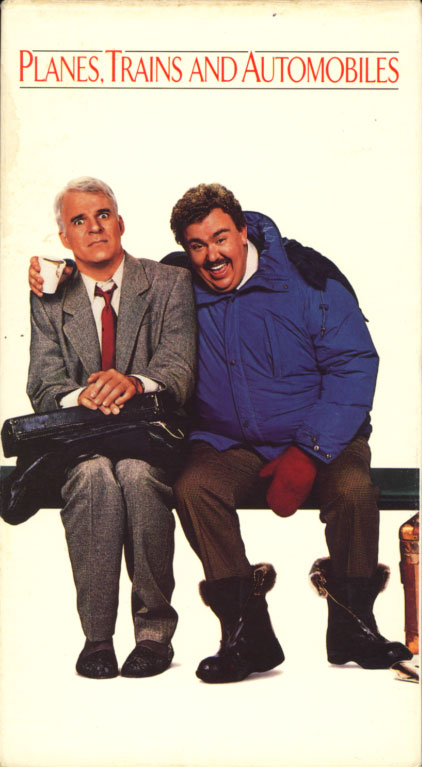 Planes, Trains and Automobiles VHS cover art. Movie starring Steve Martin, John Candy. With Laila Robins, Olivia Burnette, Kevin Bacon, Diana Castle, Michael McKean. Written and directed by John Hughes. 1987.