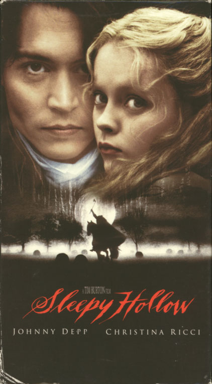 Sleepy Hollow VHS cover art. Movie starring Johnny Depp, Christina Ricci. With Miranda Richardson, Michael Gambon, Casper Van Dien, Jeffrey Jones, Christopher Walken, Christopher Lee. Directed by Tim Burton. 1999.