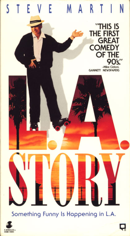 L.A. Story VHS cover art. Movie starring Steve Martin. With Victoria Tennant, Richard E. Grant, Marilu Henner, Sarah Jessica Parker, Patrick Stewart. Directed by Mick Jackson. 1991.