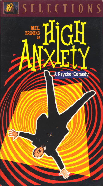 High Anxiety VHS cover art. Movie starring Mel Brooks, Madeline Kahn, Cloris Leachman, Harvey Korman. With Dick Van Patten, Barry Levinson, Jack Riley, Charlie Callas. Directed by Mel Brooks. 1977.