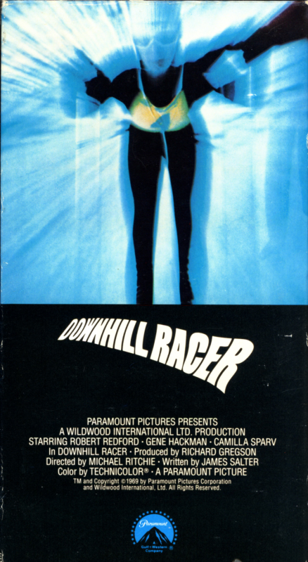 Downhill Racer VHS cover art. Skiing movie starring Robert Redford, Gene Hackman, Camilla Sparv. Directed by Michael Ritchie. 1969.