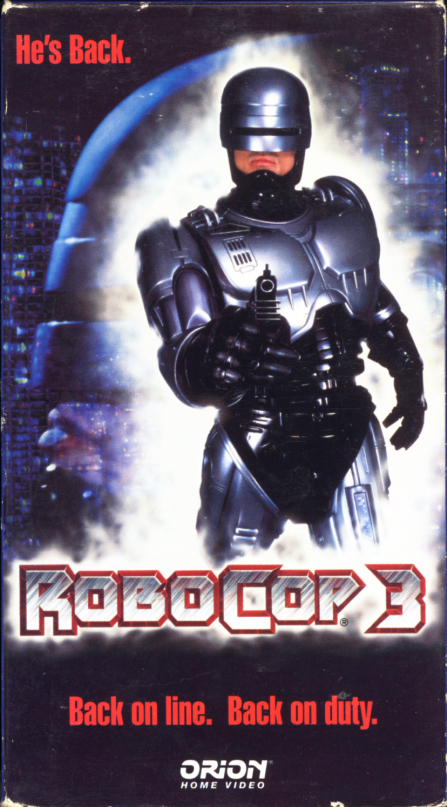 RoboCop 3 VHS cover art. Action crime drama movie starring Nancy Allen, Robert John Burke, Mario Machado, Remy Ryan, Rip Torn, CCH Pounder. Directed by Fred Dekker. 1993.