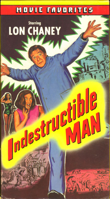 Indestructible Man on VHS. Classic crime horror sci-fi movie starring Lon Chaney Jr., Max Showalter, Marian Carr. Directed by Jack Pollexfen. 1956.