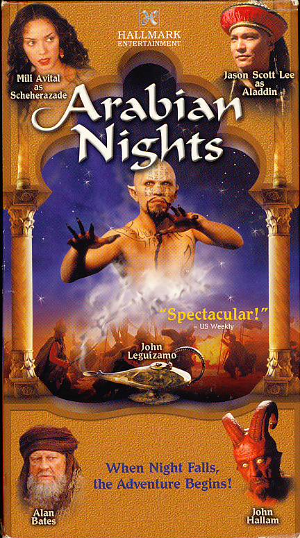 Arabian Nights on VHS. Starring Mili Avital, Alan Bates, James Frain, John Leguizamo, TchÃ©ky Karyo, Jason Scott Lee, John Hallam, Dougray Scott. Directed by Steve Barron. 2000.