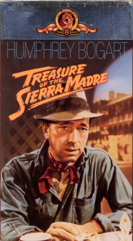 Treasure of the Sierra Madre on VHS. Classic action adventure drama film starring Humphrey Bogart, Walter Huston, Tim Holt. With Bruce Bennett, Alfonso Bedoya. Directed by John Huston. 1948.