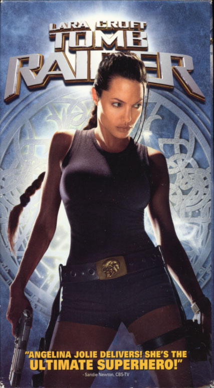 Lara Croft: Tomb Raider VHS box cover art. Action adventure fantasy movie starring Angelina Jolie. With Jon Voight, Iain Glen, Noah Taylor, Daniel Craig. Directed by Simon West. 2001.