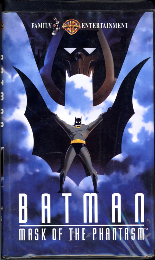 Batman: Mask of the Phantasm VHS cover art. Starring Kevin Conroy, Dana Delany, Hart Bochner, Stacy Keach, Abe Vigoda, Mark Hamill. Directed by Eric Radomski, Bruce W. Timm. 1993.