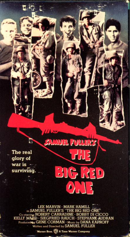 Samuel Fuller's The Big Red One on VHS. War movie starring Lee Marvin, Mark Hamill, Robert Carradine, Bobby Di Cicco, Kelly Ward, Siegfried Rauch, Stephane Audran. Directed by Samuel Fuller. 1980.