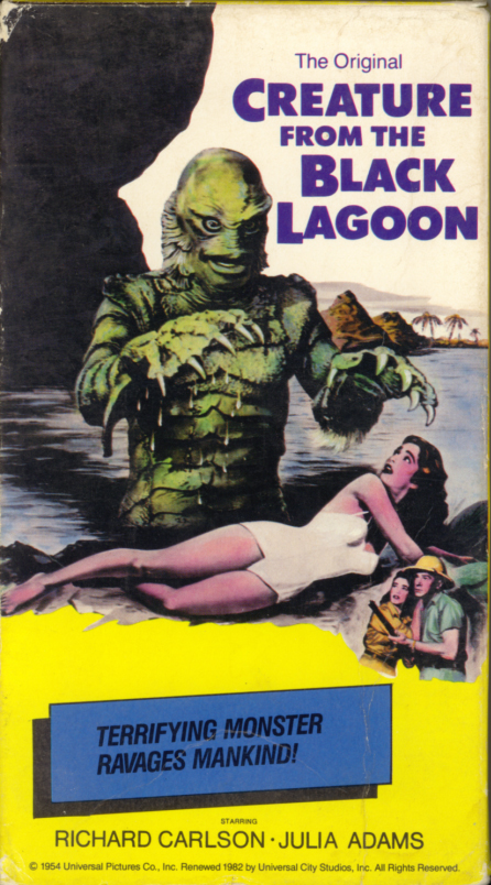 Creature From The Black Lagoon on VHS. Classic horror movie starring Richard Carlson, Julie Adams, Richard Denning, Antonio Moreno, Nestor Paiva, Whit Bissell. Special appearances by Ricou Browning, Ben Chapman. Directed by Jack Arnold. 1954.