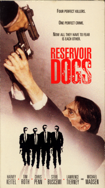 Reservoir Dogs on VHS. Movie starring Harvey Keitel, Tim Roth, Michael Madsen, Chris Penn, Steve Buscemi, Lawrence Tierney. Directed by Quentin Tarantino. 1992.