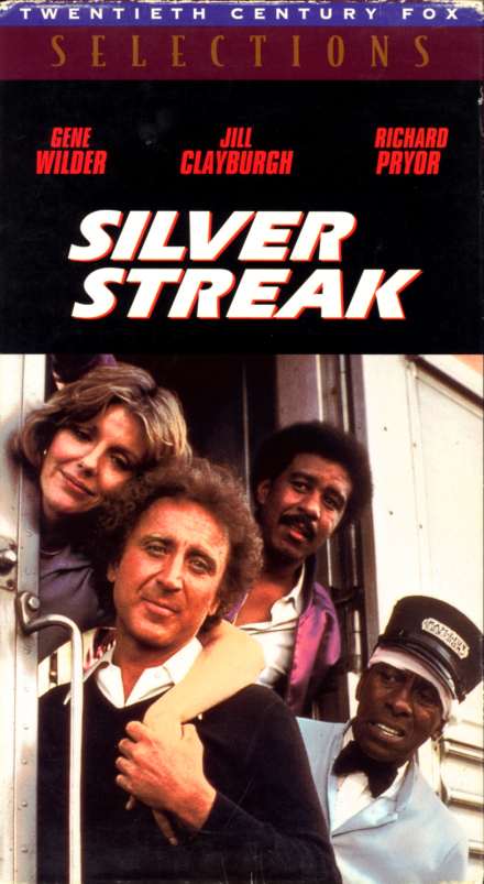 Silver Streak on VHS. Comedy, crime, action movie starring Richard Pryor, Gene Wilder, Jill Clayburgh. With Patrick McGoohan, Ned Beatty, Clifton James, Ray Walston, Scatman Crothers, Fred Willard, Richard Kiel. Directed by Arthur Hiller. 1976.