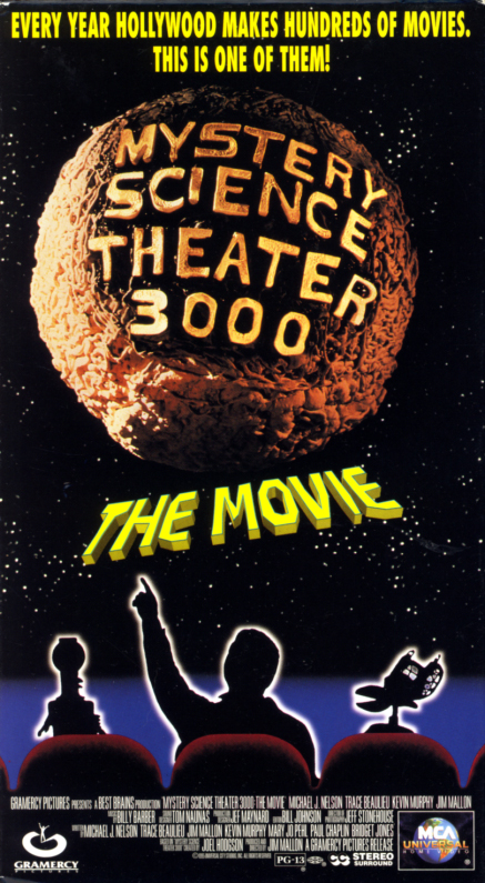Mystery Science Theater 3000: The Movie on VHS. Starring Trace Beaulieu, Michael J. Nelson, Jim Mallon, Kevin Murphy, John Brady. MST3K Created by Joel Hodgson. Directed by Jim Mallon. 1996.