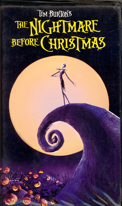 Tim Burton's The Nightmare Before Christmas on VHS video. Starring Danny Elfman, Chris Sarandon, Catherine O'Hara, William Hickey, Glenn Shadix, Paul Reubens, Ken Page. Written and produced by Tim Burton. Directed by Henry Selick.