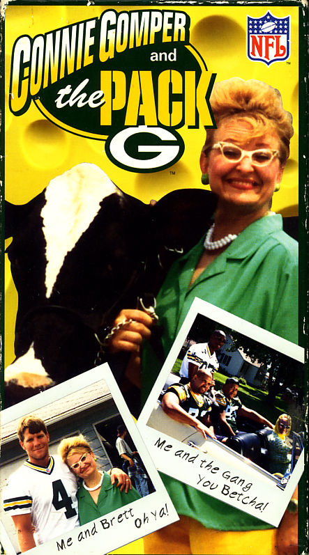Connie Gomper and the Pack on VHS video. Starring Cindy Sandberg, Brett Favre, Mike Holmgren, Robert Brooks, Gilbert Brown, Aaron Taylor. Directed by Greg Kohs. 1996.