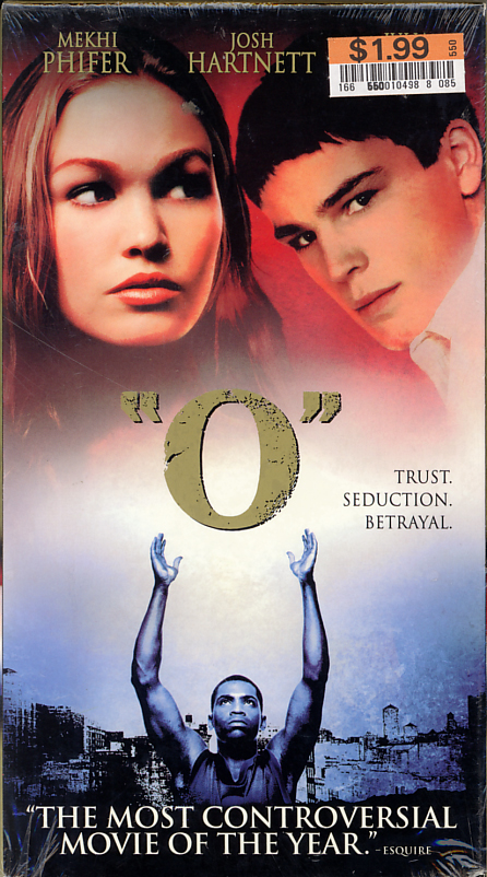 O the movie sealed VHS box cover art scan. Starring  Mekhi Phifer, Julia Stiles, Martin Sheen, Josh Hartnett. Based on Othello by William Shakespeare. Directed by Tim Blake Nelson. 2001.