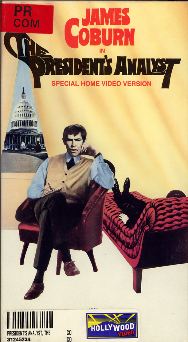 The President's Analyst on VHS video. Starring James Coburn, Godfrey Cambridge, Severn Darden. Directed by Theodore J. Flicker. 1967.