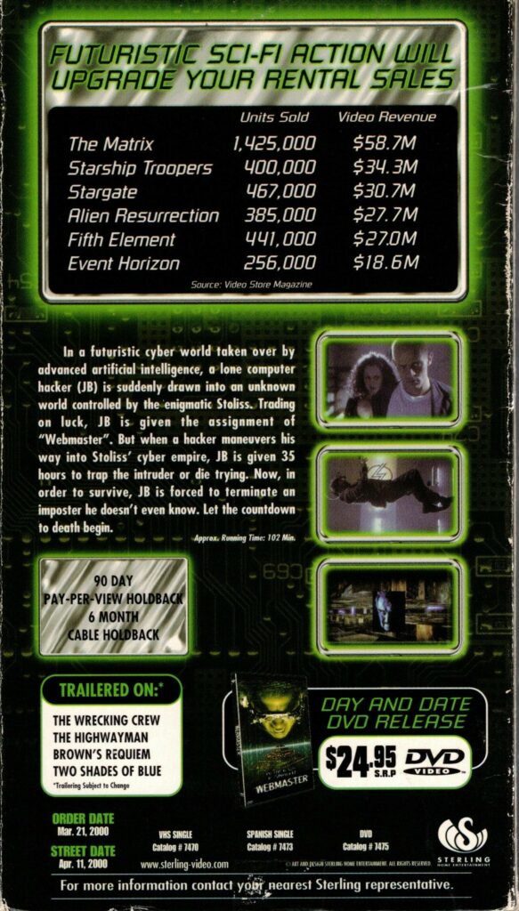 Webmaster aka Skyggen back cover of VHS box