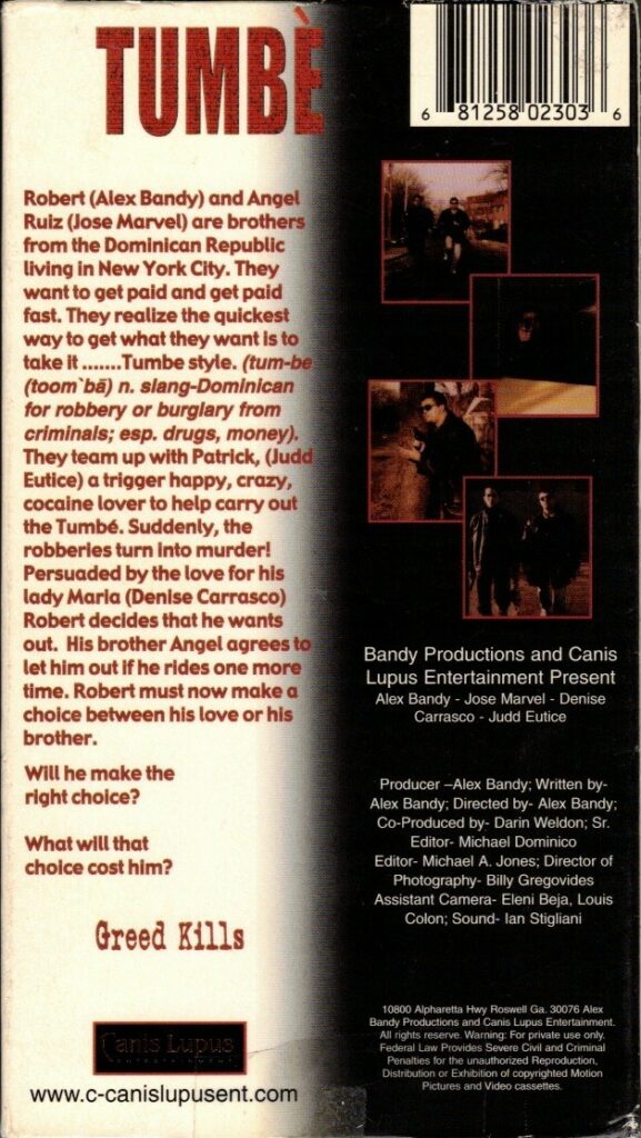 Tumbe VHS back cover scan